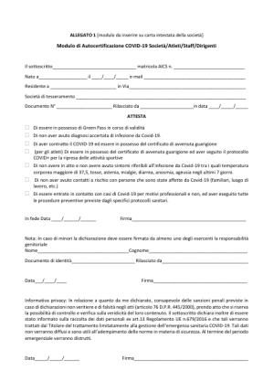 Allegato 1 - Autocertificazione atleti